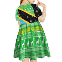 Tanzania Christmas Kid Short Sleeve Dress with Giraffe Christmas Tree Snowflakes and Flag - Wonder Print Shop
