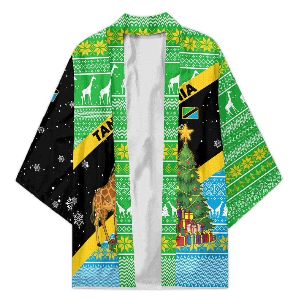 Tanzania Christmas Kimono with Giraffe Christmas Tree Snowflakes and Flag - Wonder Print Shop