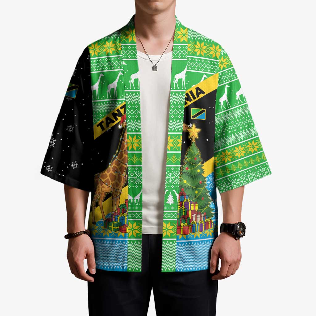 Tanzania Christmas Kimono with Giraffe Christmas Tree Snowflakes and Flag - Wonder Print Shop