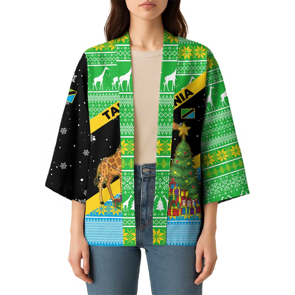 Tanzania Christmas Kimono with Giraffe Christmas Tree Snowflakes and Flag - Wonder Print Shop