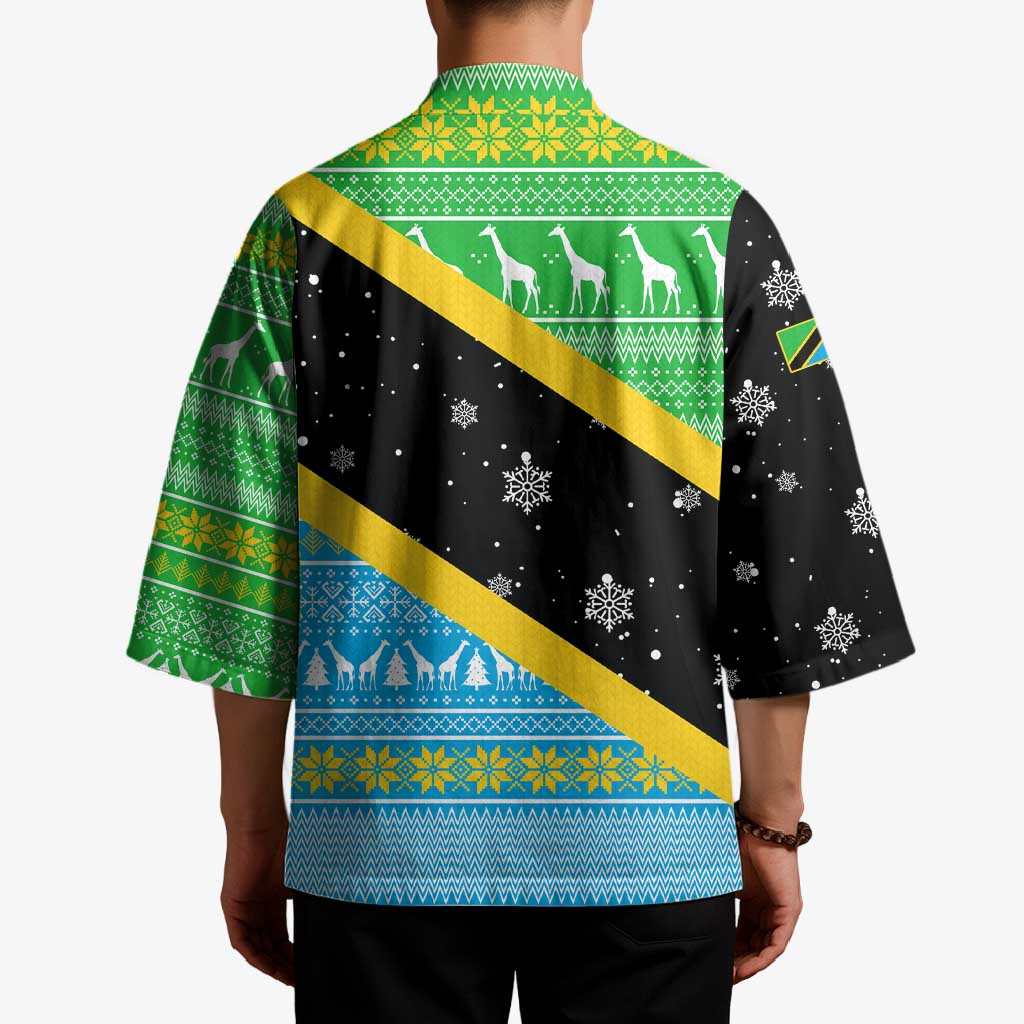 Tanzania Christmas Kimono with Giraffe Christmas Tree Snowflakes and Flag - Wonder Print Shop