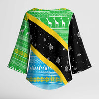 Tanzania Christmas Kimono Sleeve Blouse with Giraffe Christmas Tree Snowflakes and Flag - Wonder Print Shop