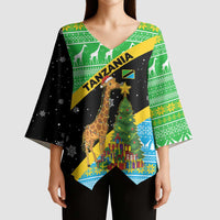 Tanzania Christmas Kimono Sleeve Blouse with Giraffe Christmas Tree Snowflakes and Flag - Wonder Print Shop