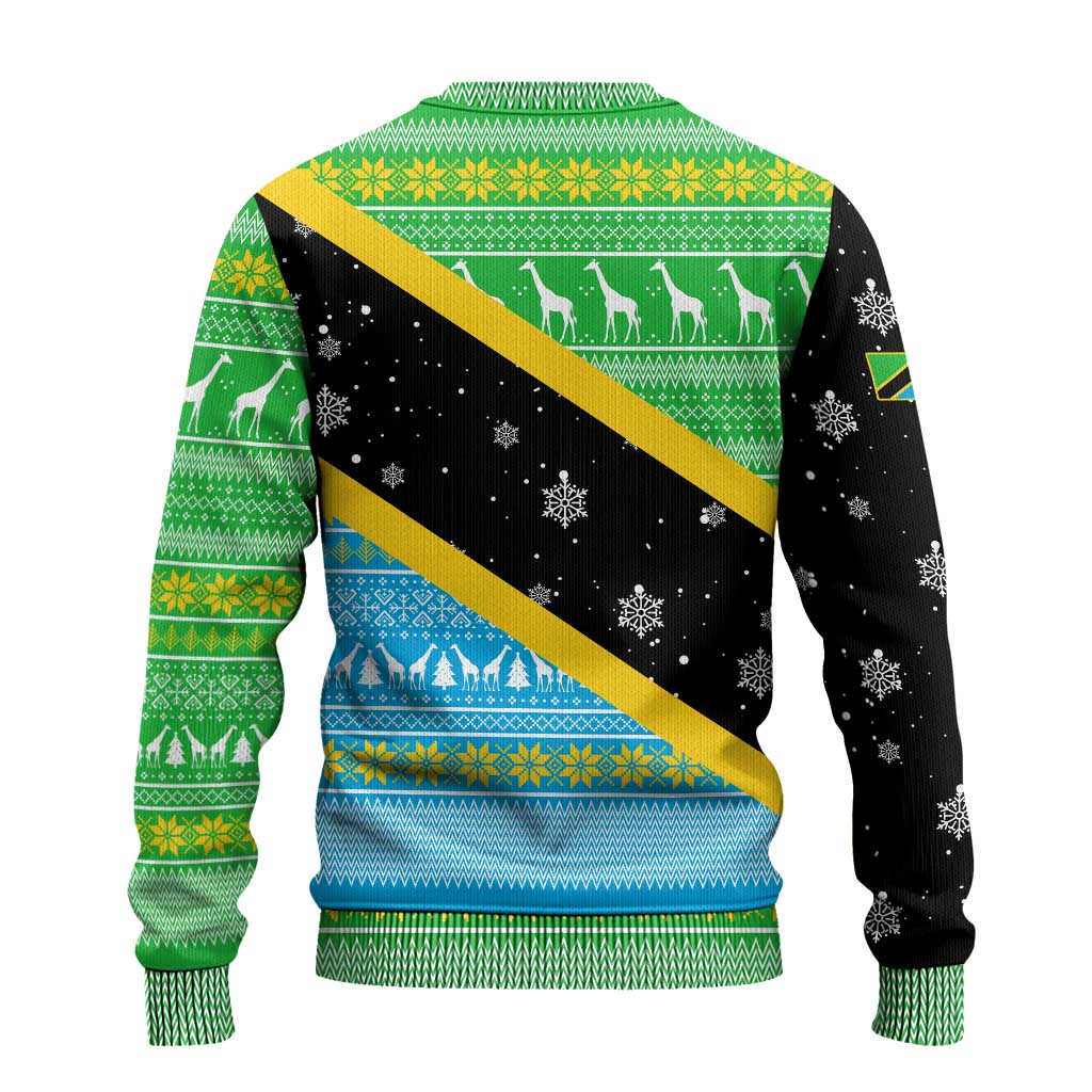 Tanzania Christmas Ugly Christmas Sweater with Giraffe Christmas Tree Snowflakes and Flag - Wonder Print Shop