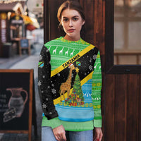 Tanzania Christmas Ugly Christmas Sweater with Giraffe Christmas Tree Snowflakes and Flag - Wonder Print Shop