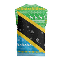 Tanzania Christmas Knitted V-Neck Vest with Giraffe Christmas Tree Snowflakes and Flag - Wonder Print Shop