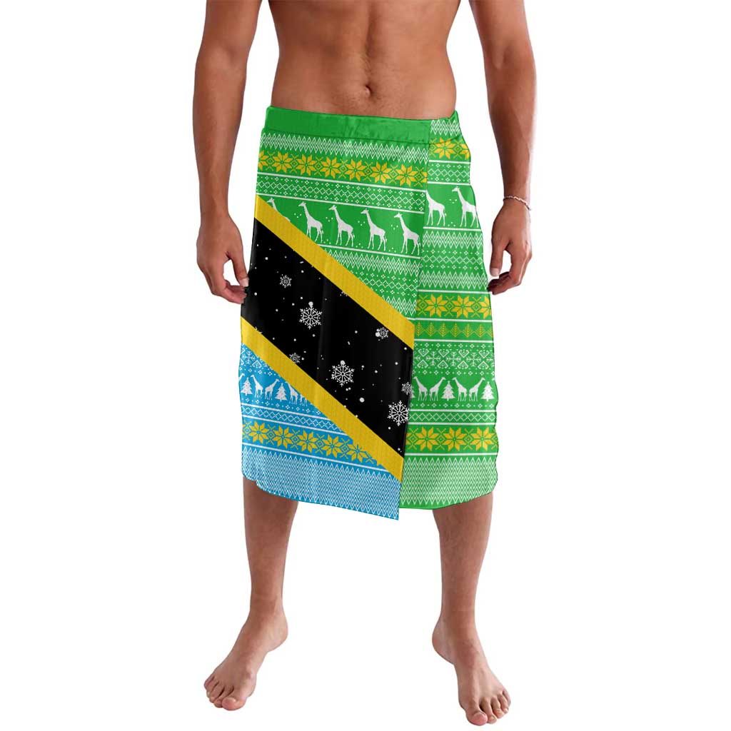 Tanzania Christmas Lavalava with Giraffe Christmas Tree Snowflakes and Flag - Wonder Print Shop