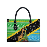 Tanzania Christmas Leather Bag with Giraffe Christmas Tree Snowflakes and Flag - Wonder Print Shop
