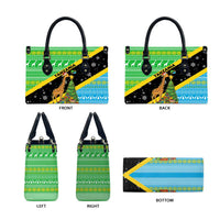 Tanzania Christmas Leather Bag with Giraffe Christmas Tree Snowflakes and Flag - Wonder Print Shop