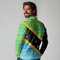 Tanzania Christmas Long Sleeve Polo Shirt with Giraffe Christmas Tree Snowflakes and Flag - Wonder Print Shop