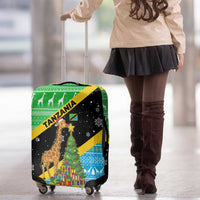 Tanzania Christmas Luggage Cover with Giraffe Christmas Tree Snowflakes and Flag - Wonder Print Shop