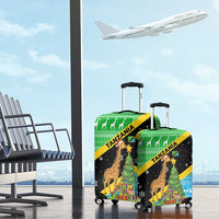 Tanzania Christmas Luggage Cover with Giraffe Christmas Tree Snowflakes and Flag - Wonder Print Shop