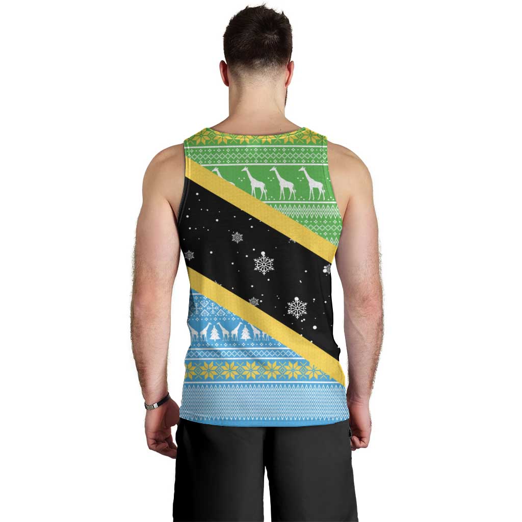 Tanzania Christmas Men Tank Top with Giraffe Christmas Tree Snowflakes and Flag - Wonder Print Shop