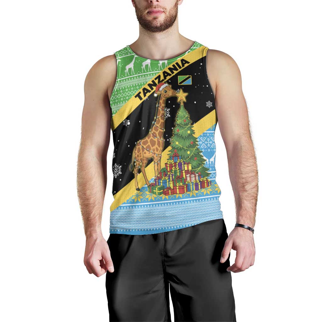 Tanzania Christmas Men Tank Top with Giraffe Christmas Tree Snowflakes and Flag - Wonder Print Shop