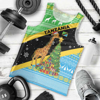 Tanzania Christmas Men Tank Top with Giraffe Christmas Tree Snowflakes and Flag - Wonder Print Shop