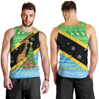 Tanzania Christmas Men Tank Top with Giraffe Christmas Tree Snowflakes and Flag - Wonder Print Shop