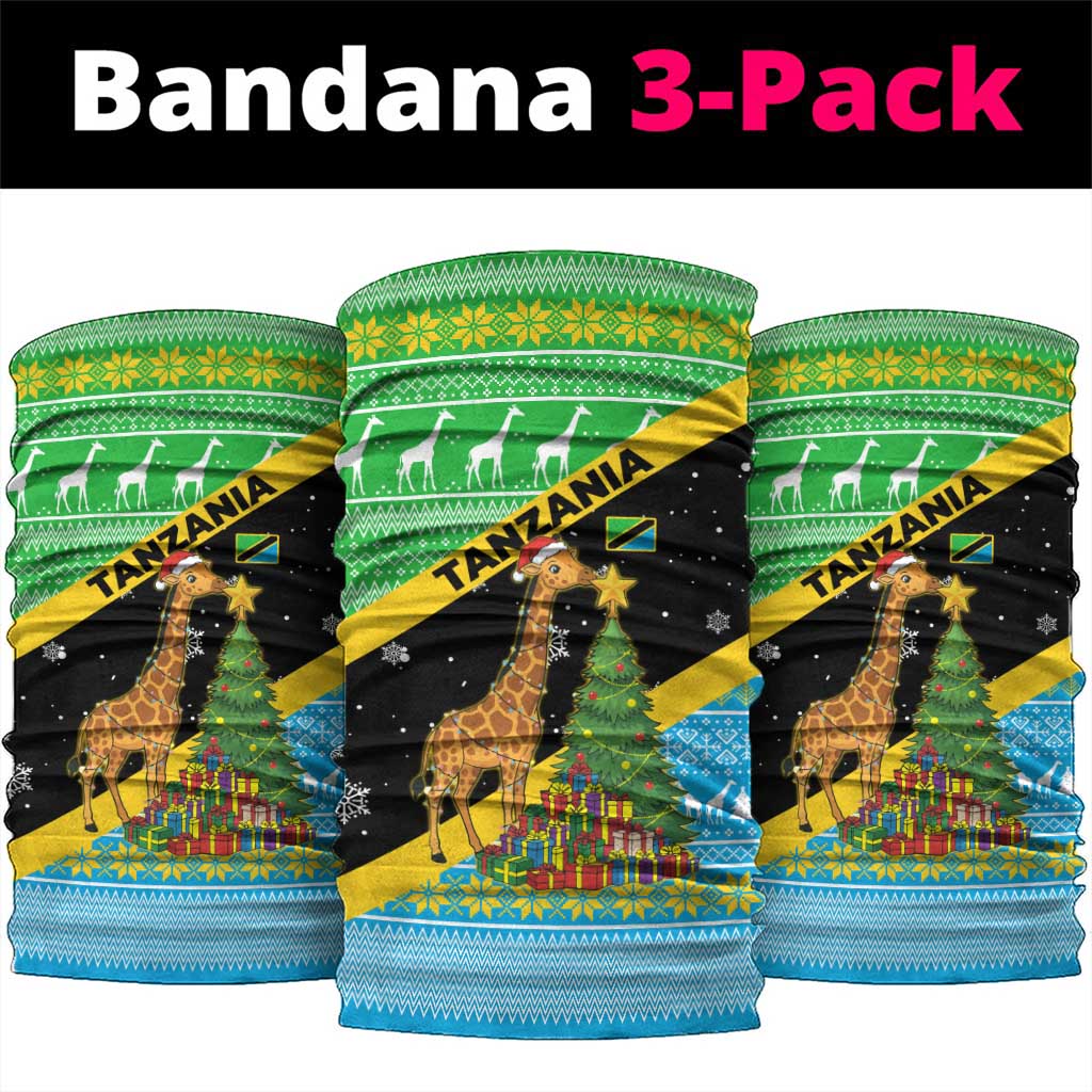 Tanzania Christmas Neck Gaiter with Giraffe Christmas Tree Snowflakes and Flag - Wonder Print Shop