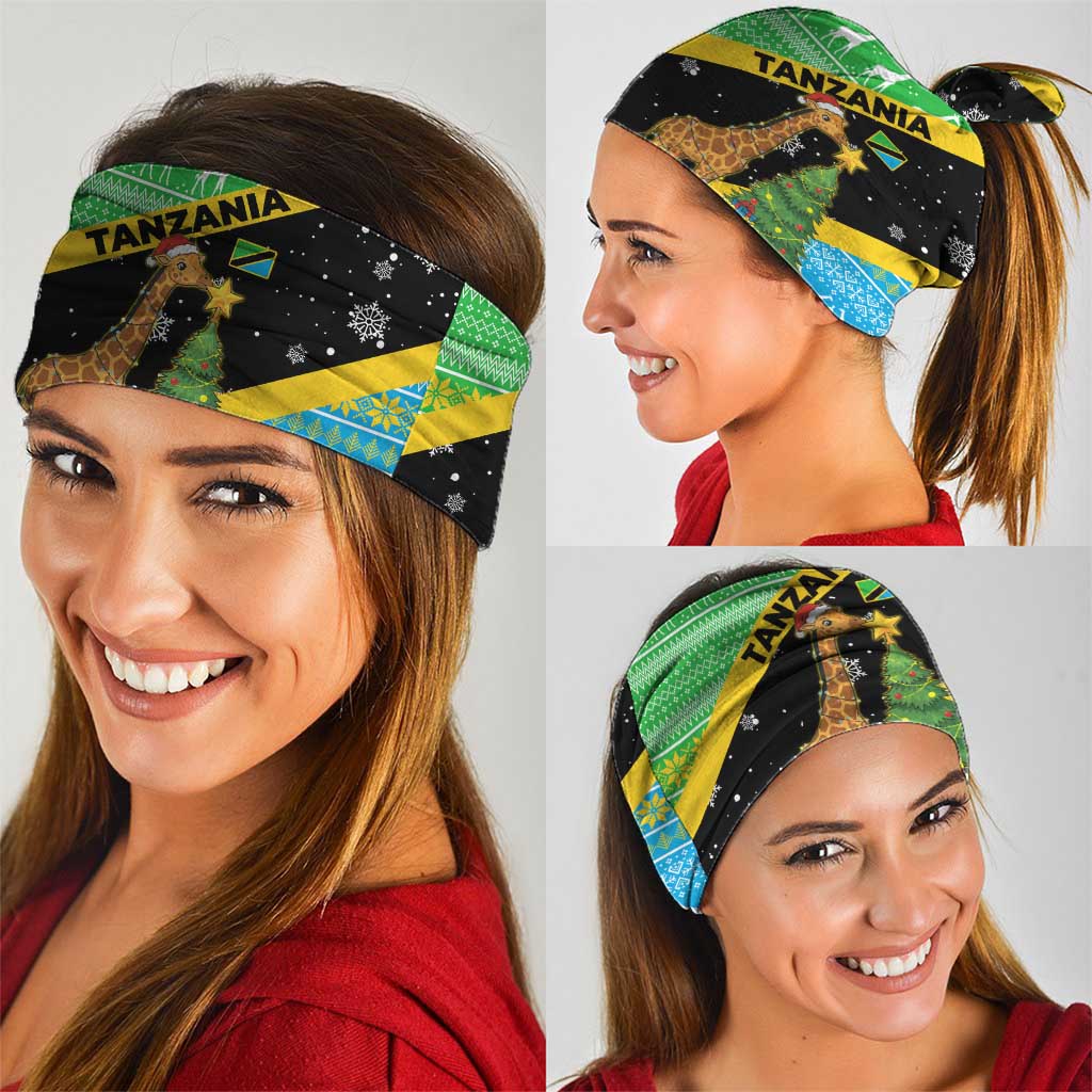 Tanzania Christmas Neck Gaiter with Giraffe Christmas Tree Snowflakes and Flag - Wonder Print Shop