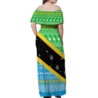 Tanzania Christmas Off Shoulder Maxi Dress with Giraffe Christmas Tree Snowflakes and Flag - Wonder Print Shop