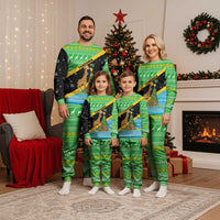 Tanzania Christmas Pajama Set with Giraffe Christmas Tree Snowflakes and Flag - Wonder Print Shop