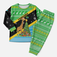 Tanzania Christmas Pajama Set with Giraffe Christmas Tree Snowflakes and Flag - Wonder Print Shop