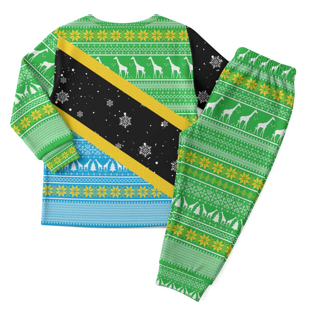Tanzania Christmas Pajama Set with Giraffe Christmas Tree Snowflakes and Flag - Wonder Print Shop