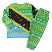 Tanzania Christmas Pajama Set with Giraffe Christmas Tree Snowflakes and Flag - Wonder Print Shop