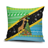 Tanzania Christmas Pillow Cover with Giraffe Christmas Tree Snowflakes and Flag - Wonder Print Shop
