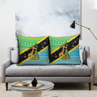 Tanzania Christmas Pillow Cover with Giraffe Christmas Tree Snowflakes and Flag - Wonder Print Shop