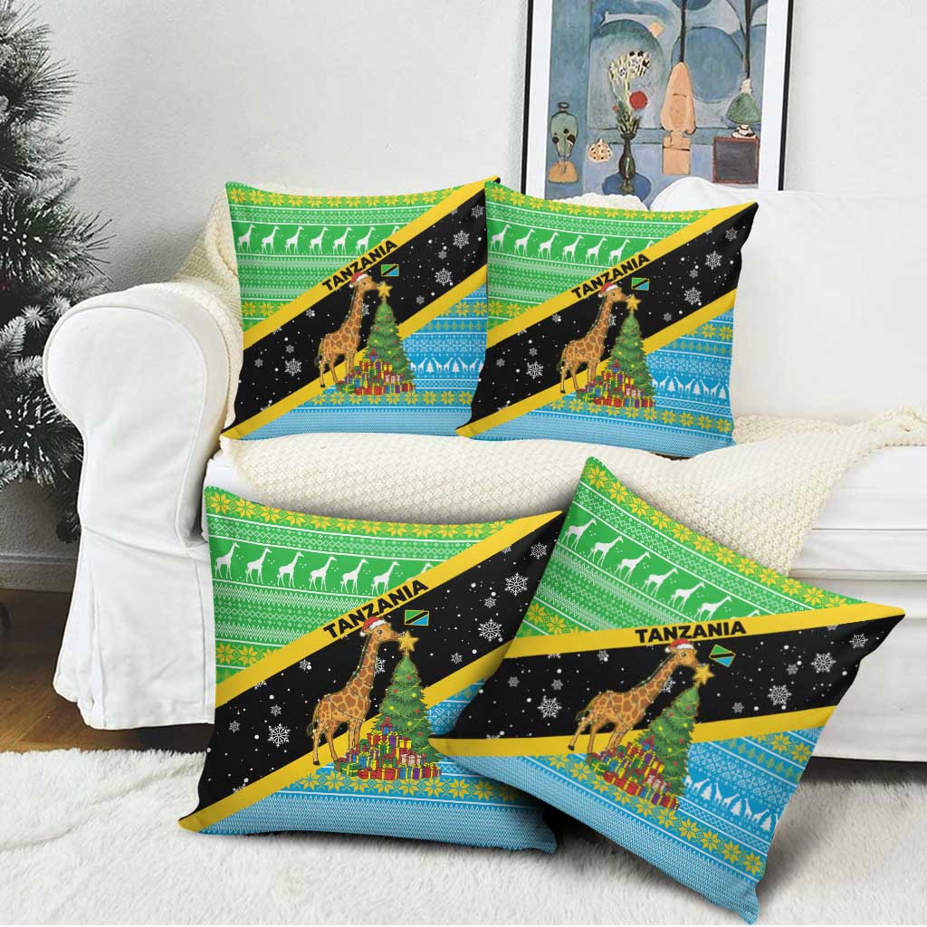 Tanzania Christmas Pillow Cover with Giraffe Christmas Tree Snowflakes and Flag - Wonder Print Shop