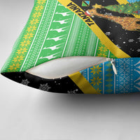 Tanzania Christmas Pillow Cover with Giraffe Christmas Tree Snowflakes and Flag - Wonder Print Shop
