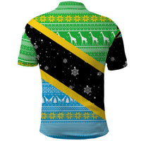 Tanzania Christmas Polo Shirt with Giraffe Christmas Tree Snowflakes and Flag - Wonder Print Shop