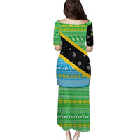 Tanzania Christmas Puletasi with Giraffe Christmas Tree Snowflakes and Flag - Wonder Print Shop