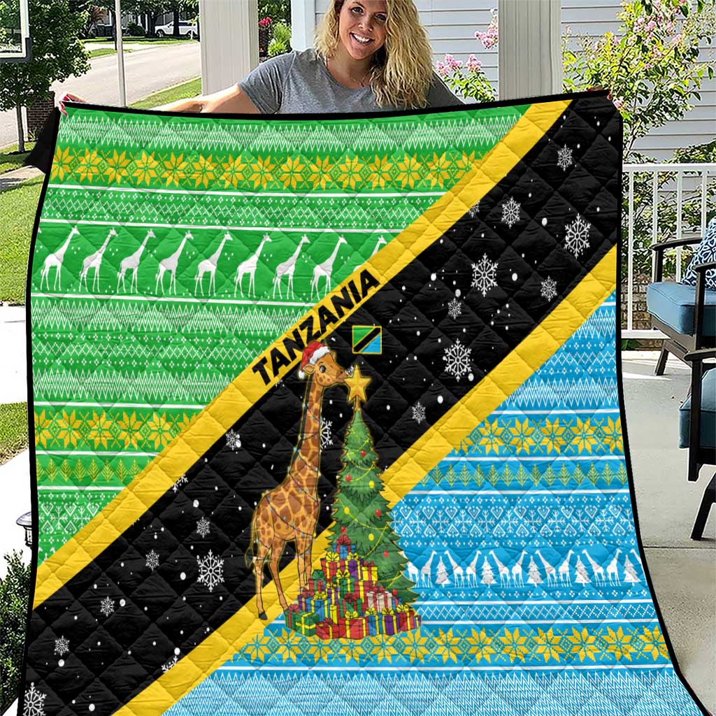 Tanzania Christmas Quilt with Giraffe Christmas Tree Snowflakes and Flag - Wonder Print Shop