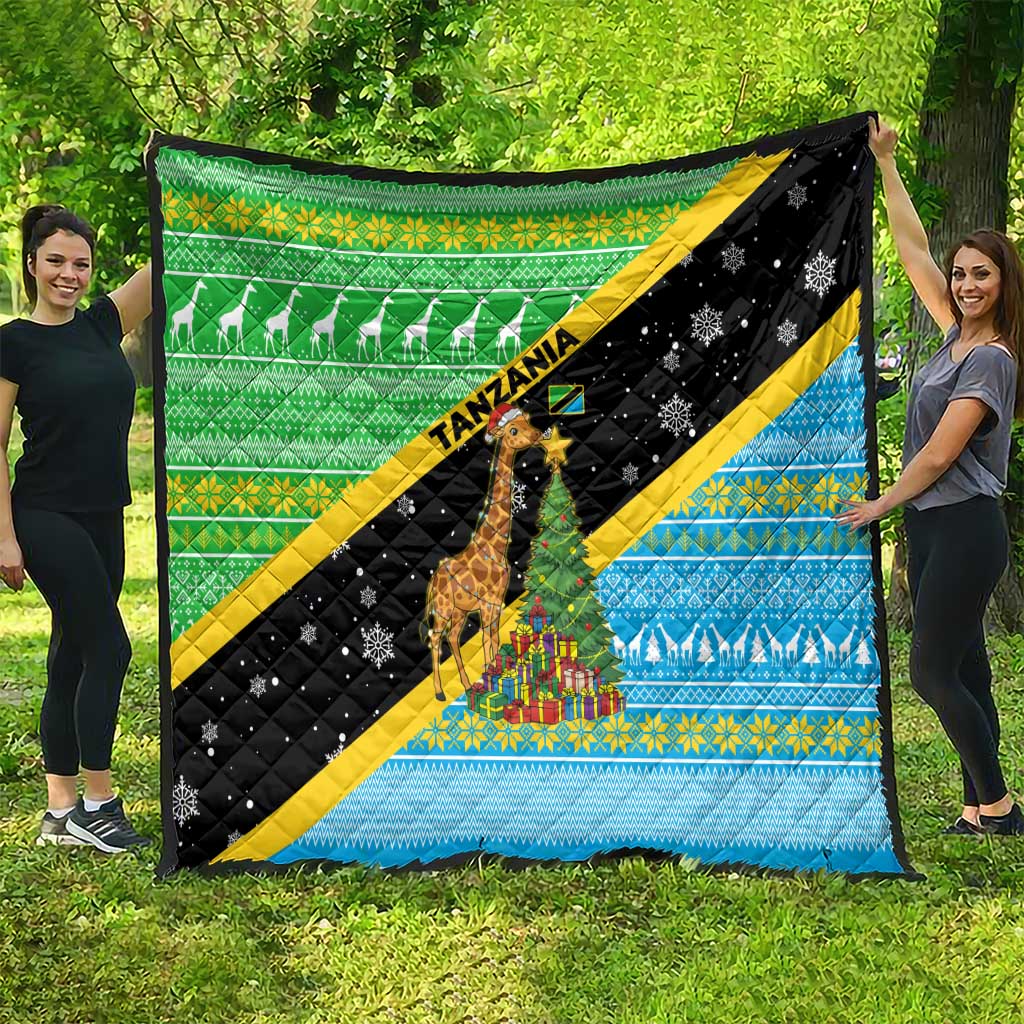 Tanzania Christmas Quilt with Giraffe Christmas Tree Snowflakes and Flag - Wonder Print Shop