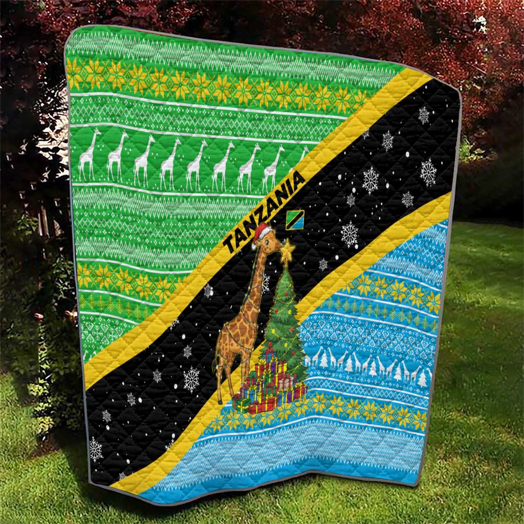Tanzania Christmas Quilt with Giraffe Christmas Tree Snowflakes and Flag - Wonder Print Shop
