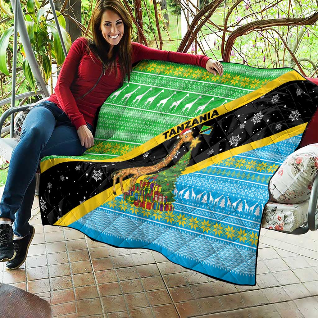 Tanzania Christmas Quilt with Giraffe Christmas Tree Snowflakes and Flag - Wonder Print Shop