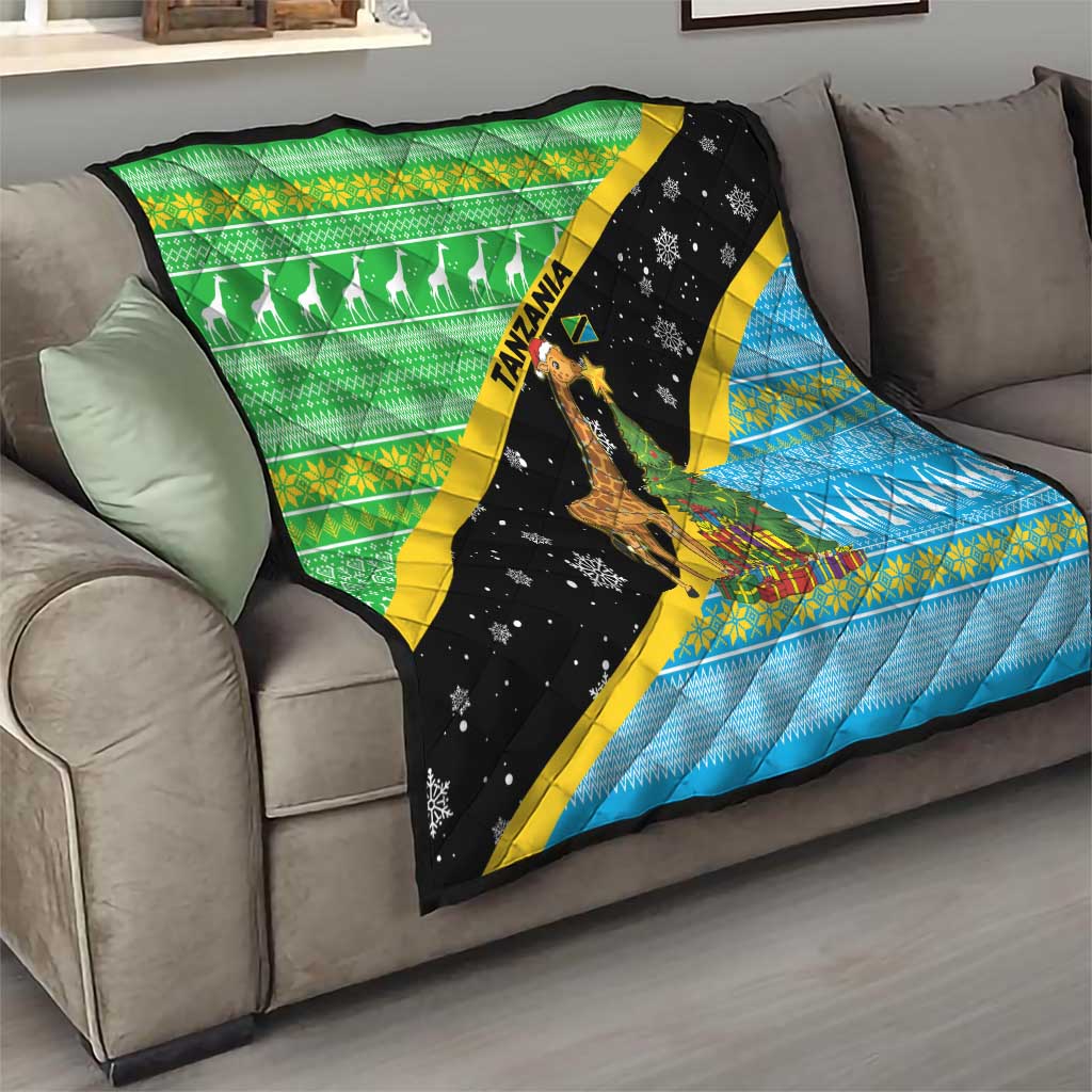 Tanzania Christmas Quilt with Giraffe Christmas Tree Snowflakes and Flag - Wonder Print Shop