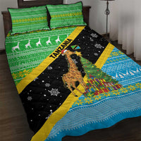Tanzania Christmas Quilt Bed Set with Giraffe Christmas Tree Snowflakes and Flag - Wonder Print Shop