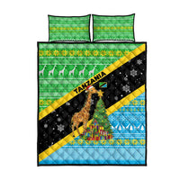 Tanzania Christmas Quilt Bed Set with Giraffe Christmas Tree Snowflakes and Flag - Wonder Print Shop