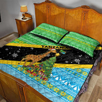 Tanzania Christmas Quilt Bed Set with Giraffe Christmas Tree Snowflakes and Flag - Wonder Print Shop