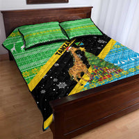 Tanzania Christmas Quilt Bed Set with Giraffe Christmas Tree Snowflakes and Flag - Wonder Print Shop