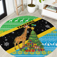 Tanzania Christmas Round Carpet with Giraffe Christmas Tree Snowflakes and Flag - Wonder Print Shop