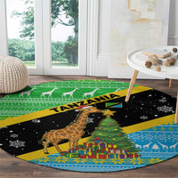 Tanzania Christmas Round Carpet with Giraffe Christmas Tree Snowflakes and Flag - Wonder Print Shop