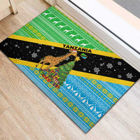 Tanzania Christmas Rubber Doormat with Giraffe Christmas Tree Snowflakes and Flag - Wonder Print Shop