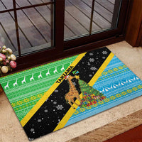 Tanzania Christmas Rubber Doormat with Giraffe Christmas Tree Snowflakes and Flag - Wonder Print Shop