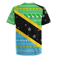 Tanzania Christmas Rugby Jersey with Giraffe Christmas Tree Snowflakes and Flag - Wonder Print Shop