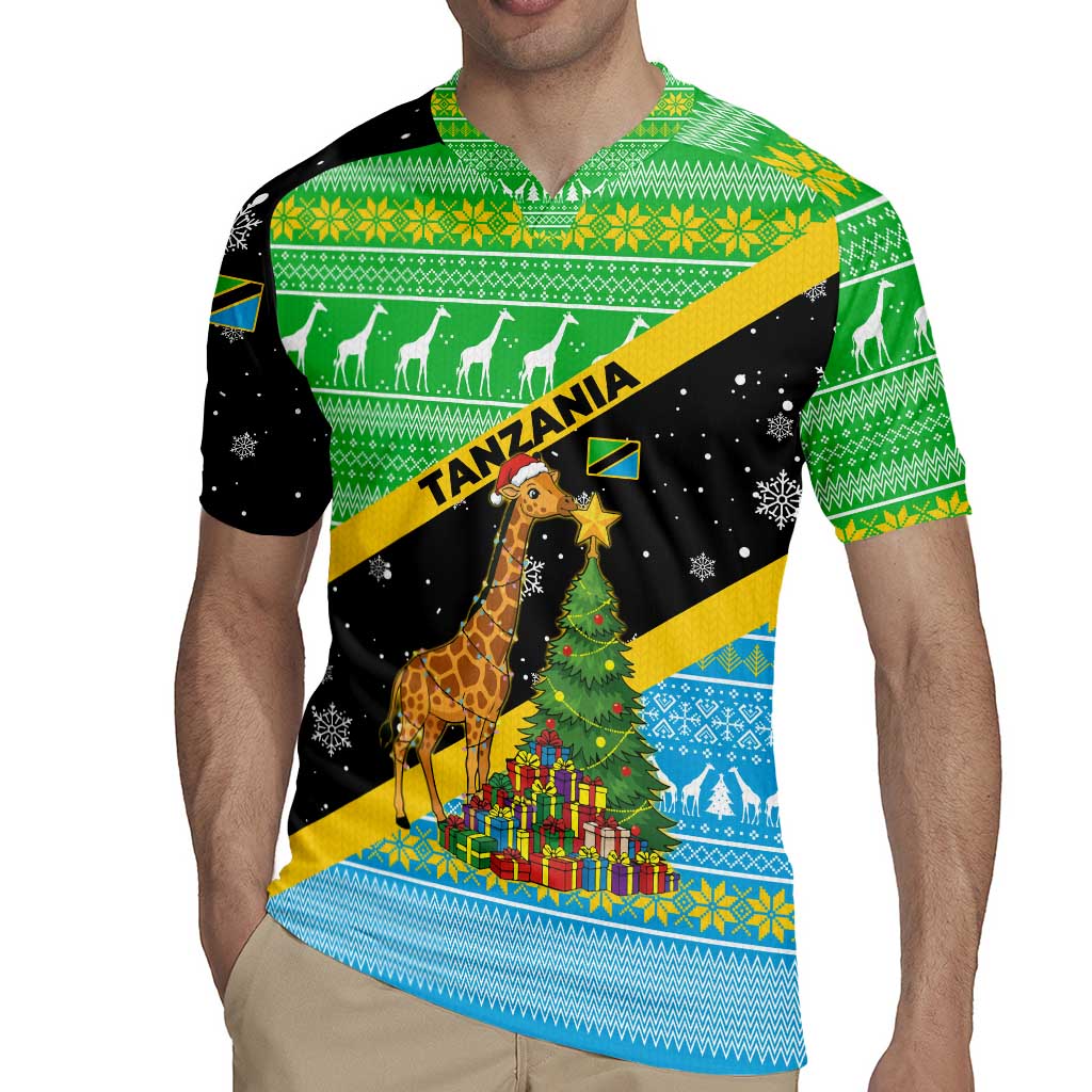 Tanzania Christmas Rugby Jersey with Giraffe Christmas Tree Snowflakes and Flag - Wonder Print Shop