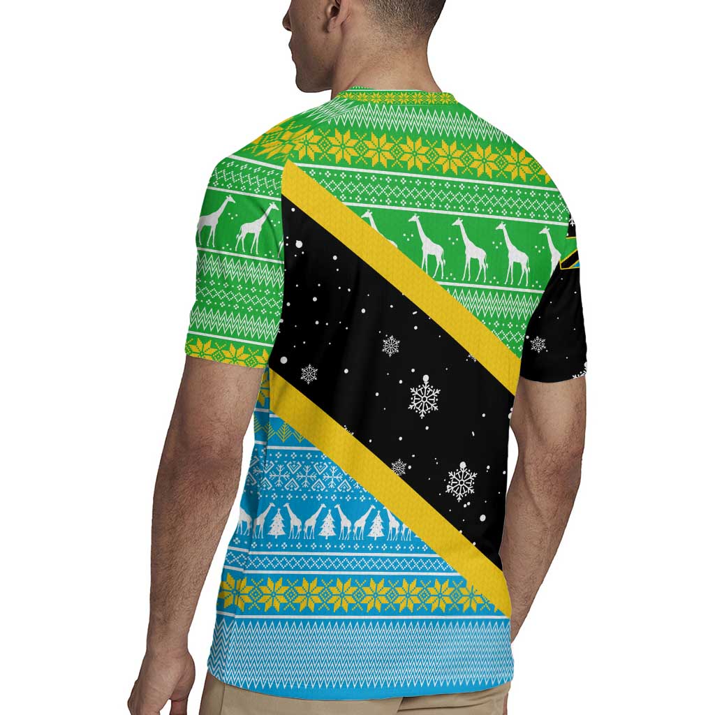 Tanzania Christmas Rugby Jersey with Giraffe Christmas Tree Snowflakes and Flag - Wonder Print Shop