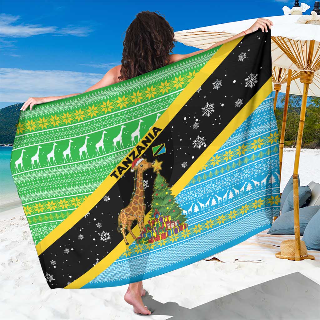 Tanzania Christmas Sarong with Giraffe Christmas Tree Snowflakes and Flag - Wonder Print Shop